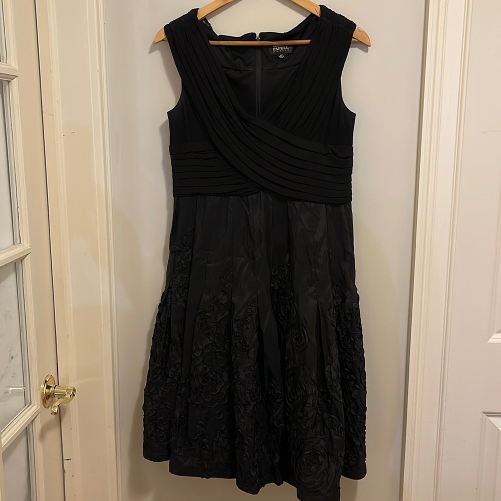 Black Adrianna Papell Petite high waisted black dress. Size 12 petite.